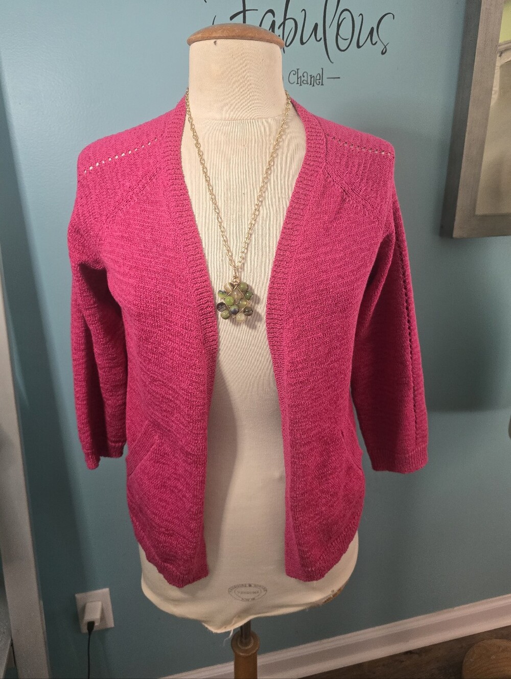 Coldwater Creek Open-Front Hot Pink Knit Cardigan Sweater